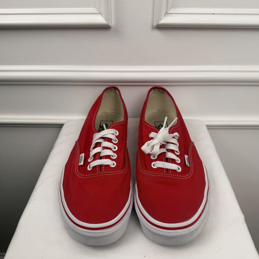 Vans Authentic Red Canvas Low Top Skate Shoes Mens 11 721565
